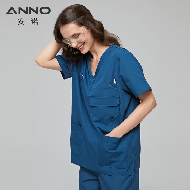 OEM CleanWear Medical Scrubs Set Blue Bleach Resistant Healthcare Scrubs Wholesale