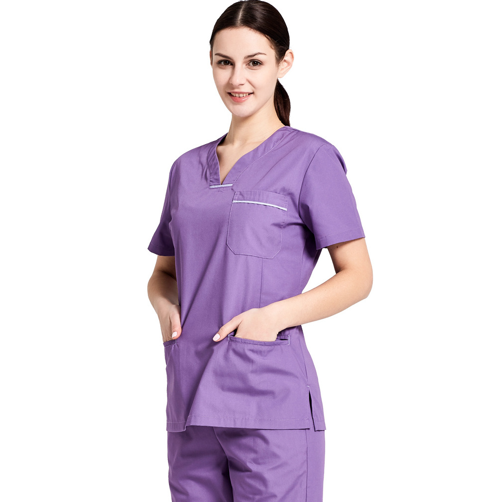 Summer Nurse Scrub Suit Designs Womens Medical Scrubs Hospital Uniform Hotel Design Spa Uniform for Hospital Black Hand Scrubs