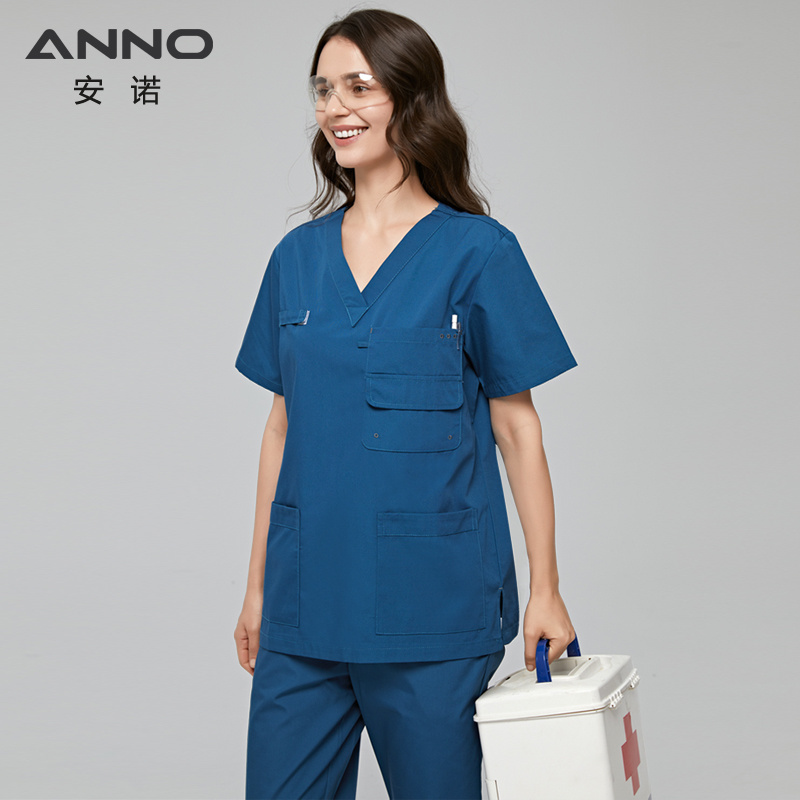 OEM CleanWear Medical Scrubs Set Blue Bleach Resistant Healthcare Scrubs Wholesale