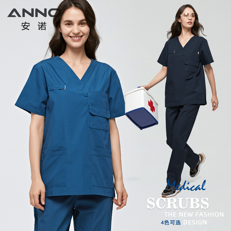 OEM CleanWear Medical Scrubs Set Blue Bleach Resistant Healthcare Scrubs Wholesale