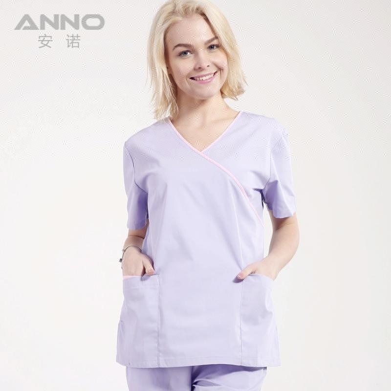 Solid High Quality Fashion Scrub for Women Nursing Uniform Scrub Sets Short Sleeve Medical Scrub Suit for Hospital Woven Maroon