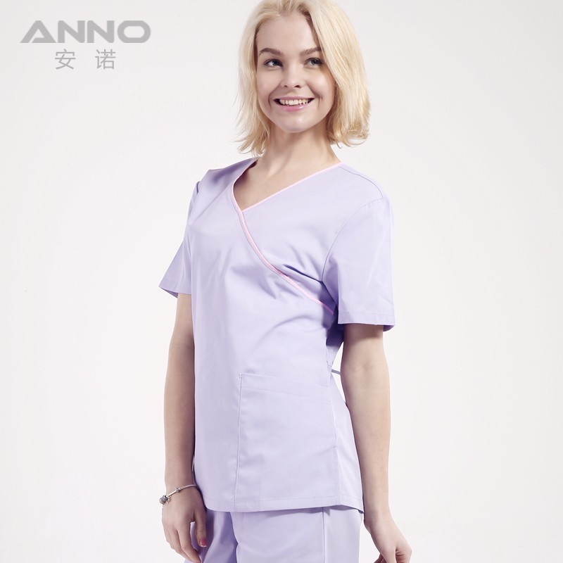 Solid High Quality Fashion Scrub for Women Nursing Uniform Scrub Sets Short Sleeve Medical Scrub Suit for Hospital Woven Maroon