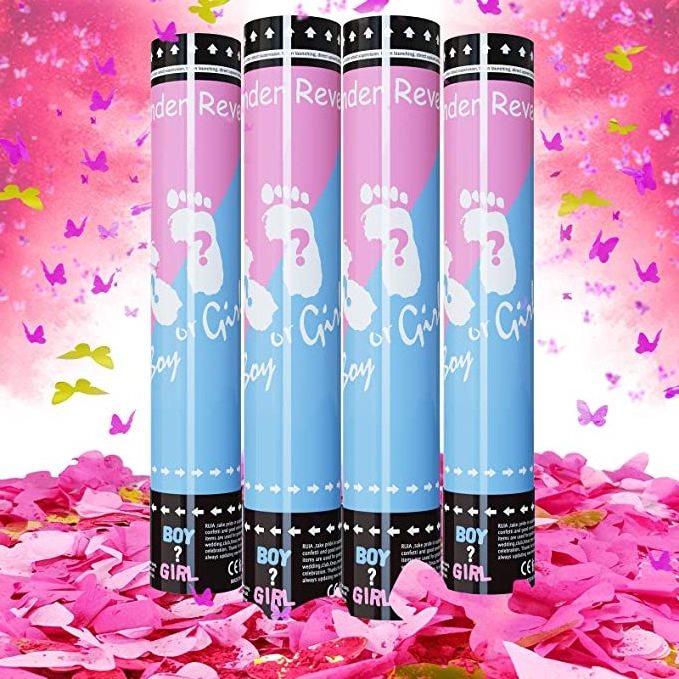 Gender Reveal Cannon 100% Biodegradable Butterfly Confetti Powder Cannon for Girl Pink Smoke Party Decorations