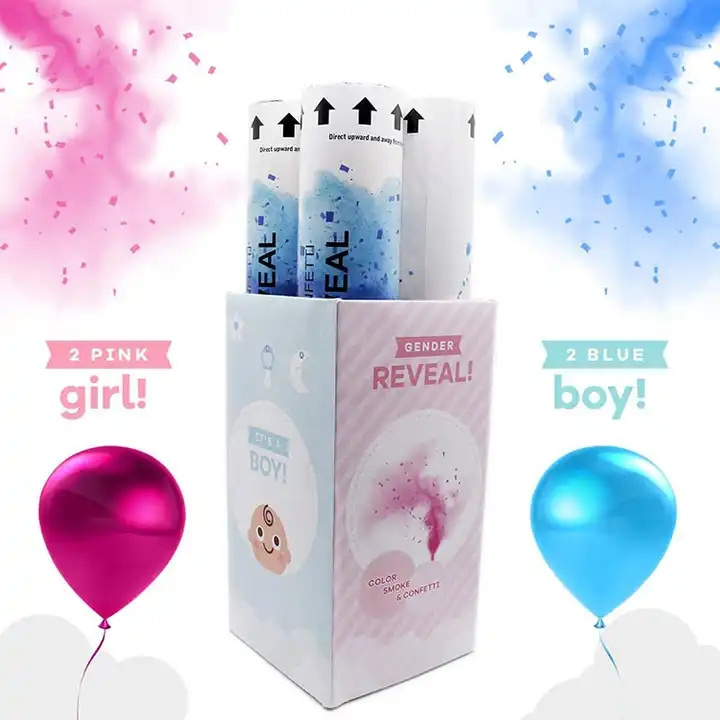 4 Pack Into Air Bio-degradable Gender Reveal Paper Confetti Cannon With Wedding Party Popper