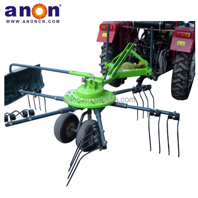 ANON rotary hay rake wheels with 2 heads mini 3 Point Single Rotary hay rake for square baler rotary hydraulic hay rake