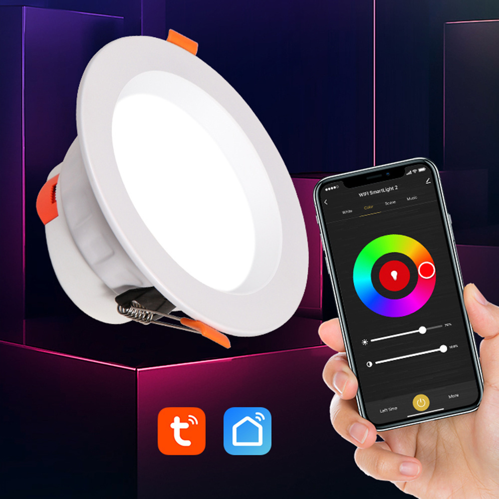 WiFi Remote Control Tuya LED Smart Downlight RGB Dimmable Multicolor LED Recessed RGB Light