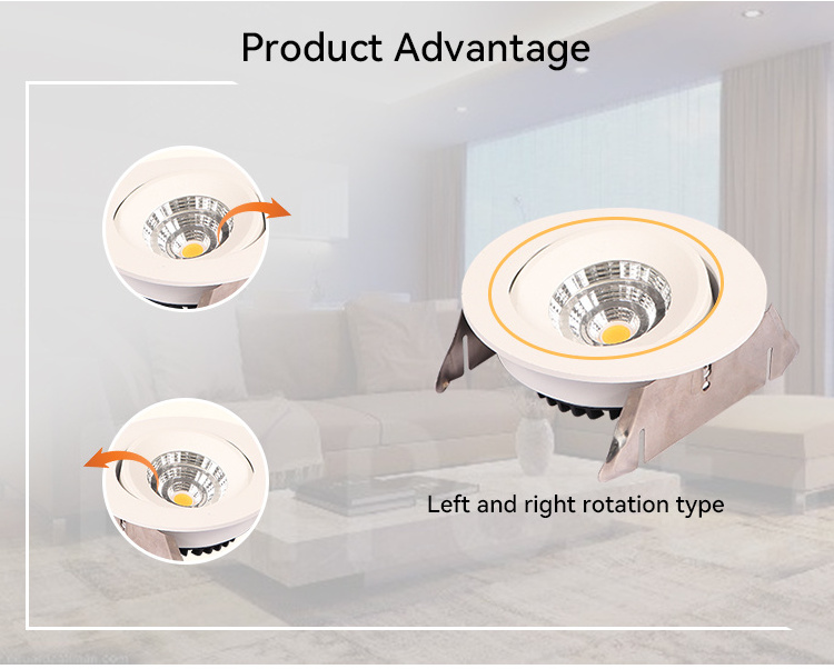 Indoor ceiling spotlight downlights 7 watt IP44 adjustable COB lights down recess lighting