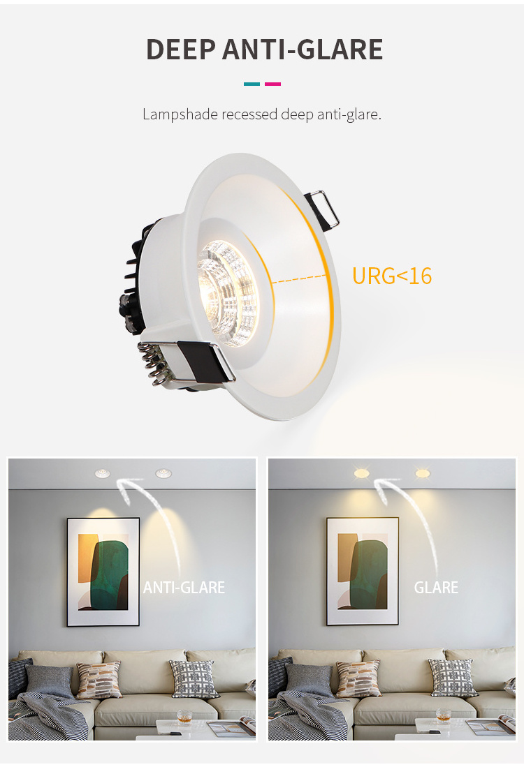 7W sand white aluminum fixed anti-glare LED recessed downlight spot light