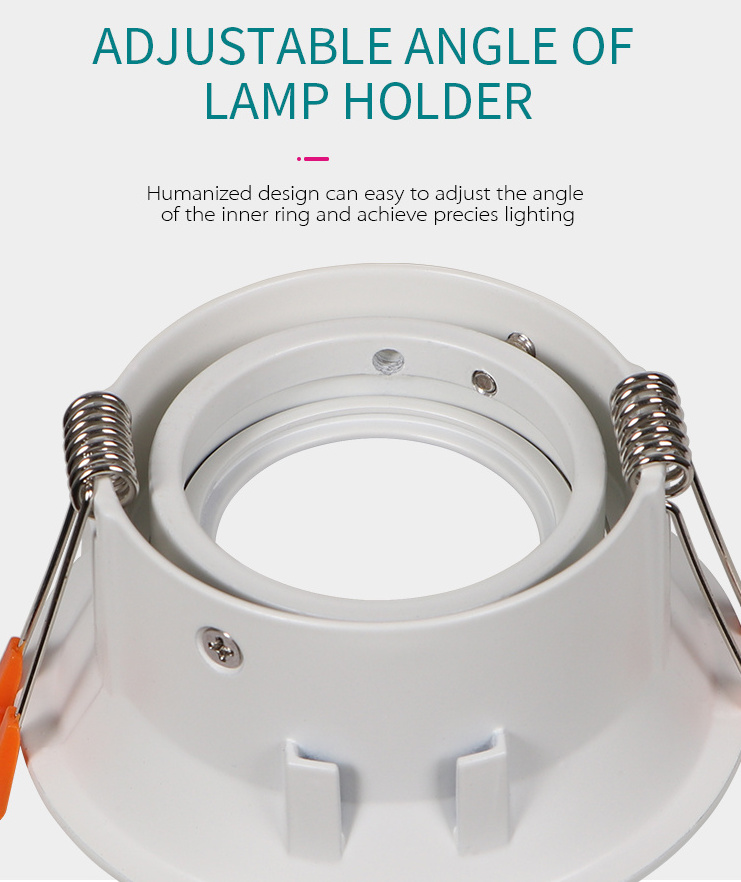 Recessed gu10 round led downlight fixture housing cover anti glare adjustable angle spot light frame