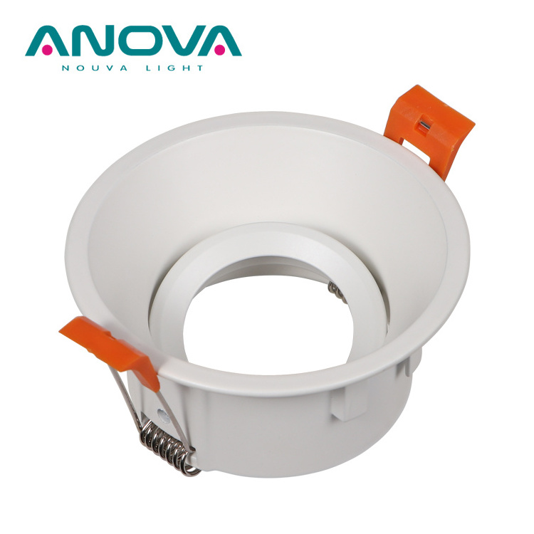 Recessed gu10 round led downlight fixture housing cover anti glare adjustable angle spot light frame