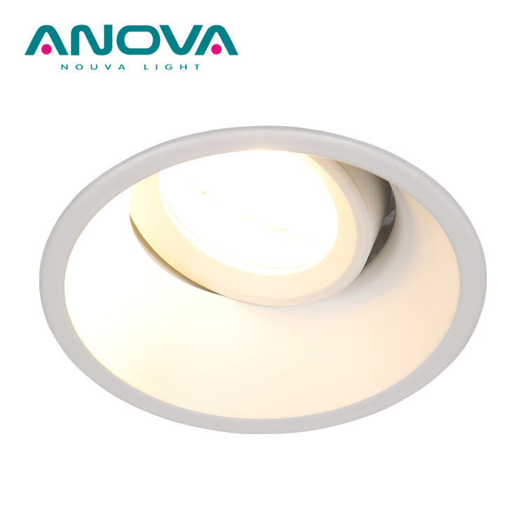 Recessed gu10 round led downlight fixture housing cover anti glare adjustable angle spot light frame