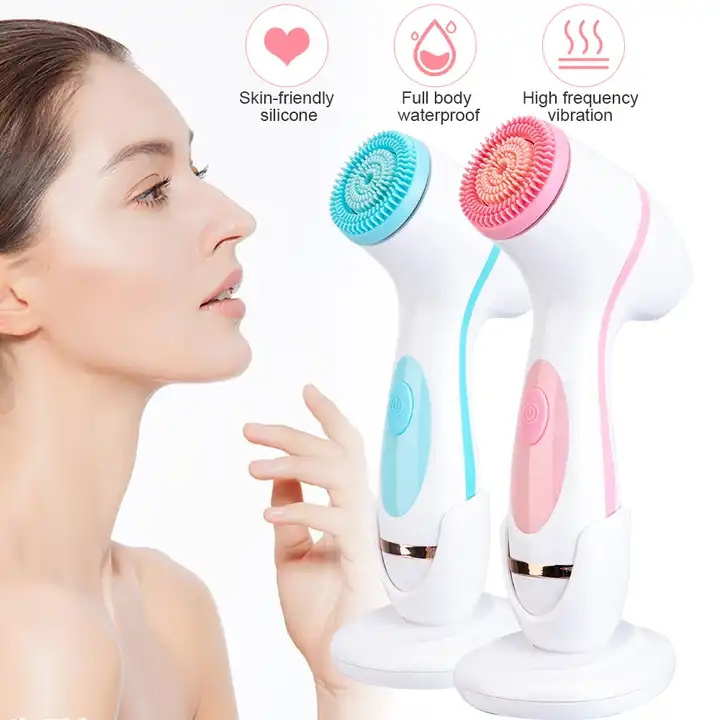 IPX6 Waterproof Handheld Electric Silicone Face Cleanser Brush 3 in 1 Facial Spin Brush Personal Care Electric Facial Brush