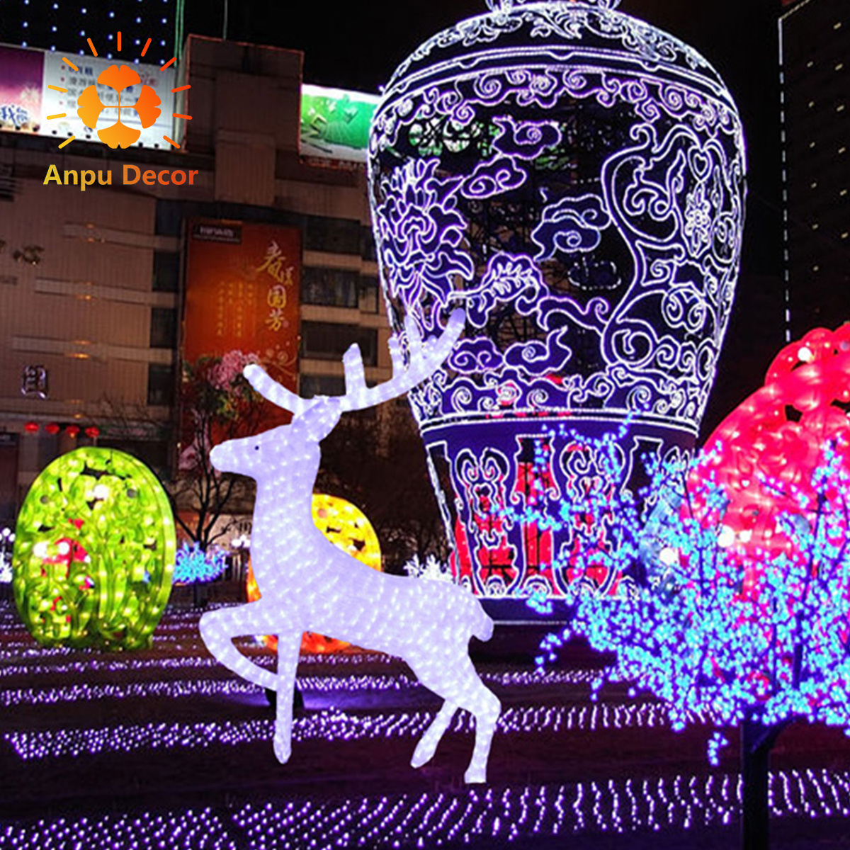 Outdoor Christmas Decoration 3D Reindeer Sculpture Motif Large LED Light