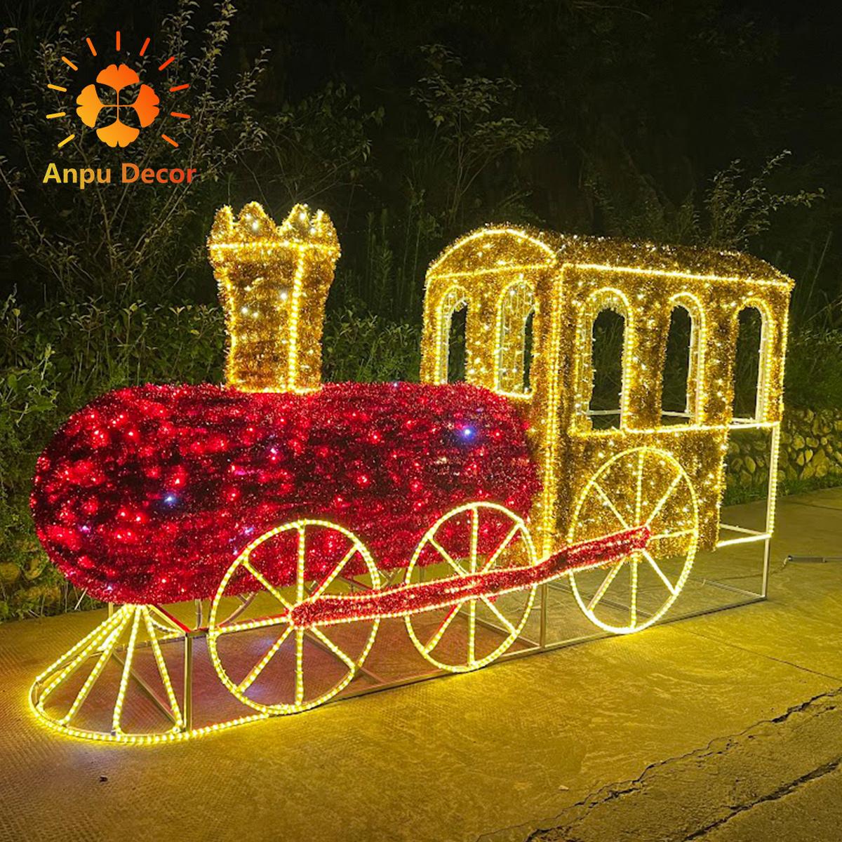 decoration Sculpture Customized Christmas outdoor LED 3D train motif light