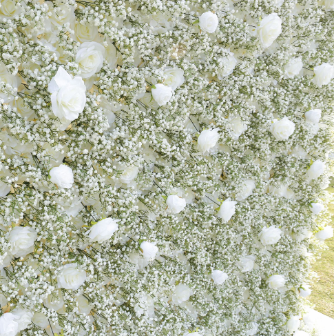 Custom Cloth Flower Wall Wedding Artificial Silk Rose Babys Breath Flower Wall Backdrop