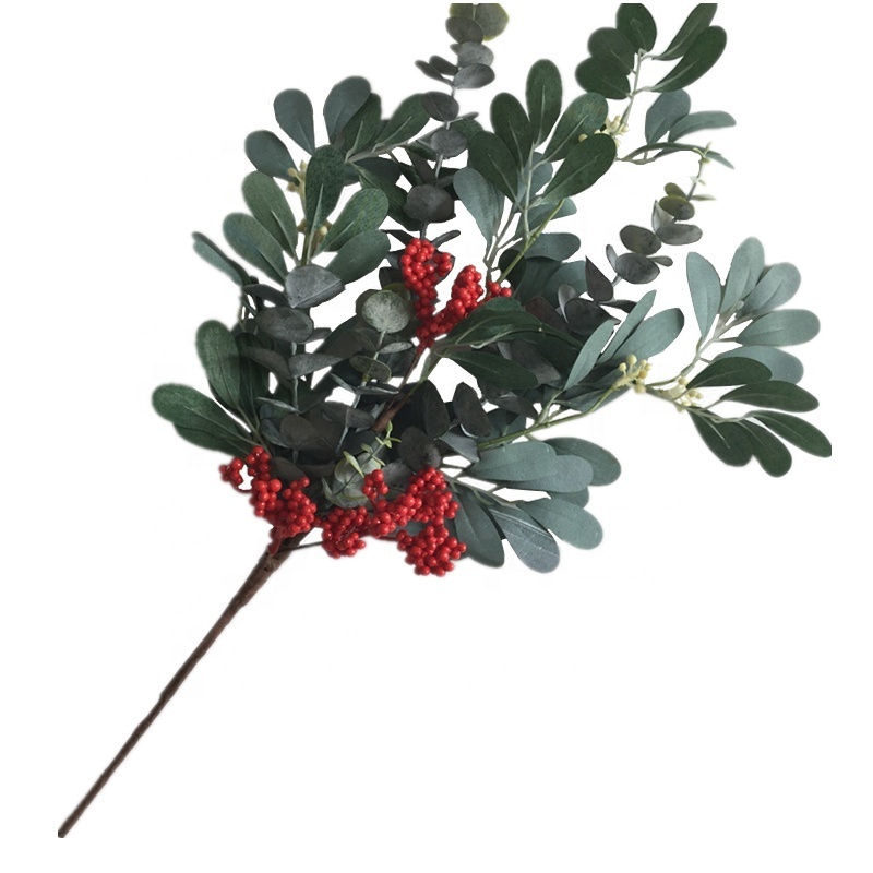 Artificial green plant Branch 21 inch artificial jujube frosted eucalyptus trees leaf berry spray