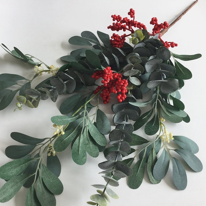 Artificial green plant Branch 21 inch artificial jujube frosted eucalyptus trees leaf berry spray