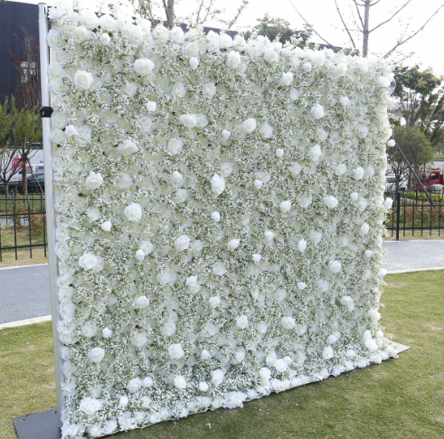 Custom Cloth Flower Wall Wedding Artificial Silk Rose Babys Breath Flower Wall Backdrop