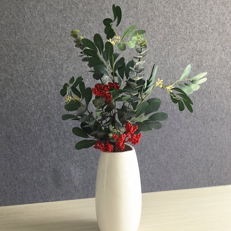 Artificial green plant Branch 21 inch artificial jujube frosted eucalyptus trees leaf berry spray