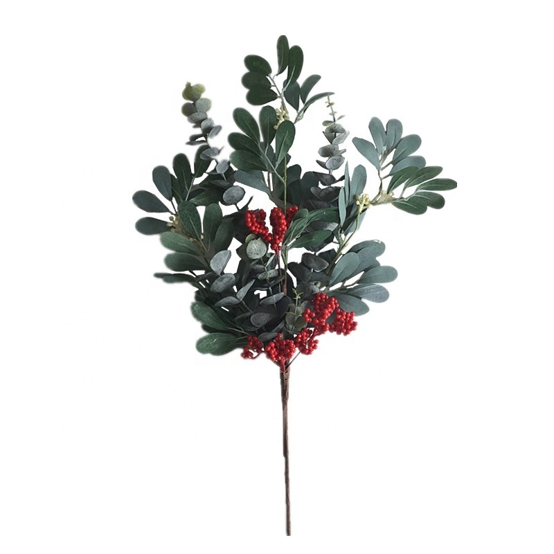 Artificial green plant Branch 21 inch artificial jujube frosted eucalyptus trees leaf berry spray