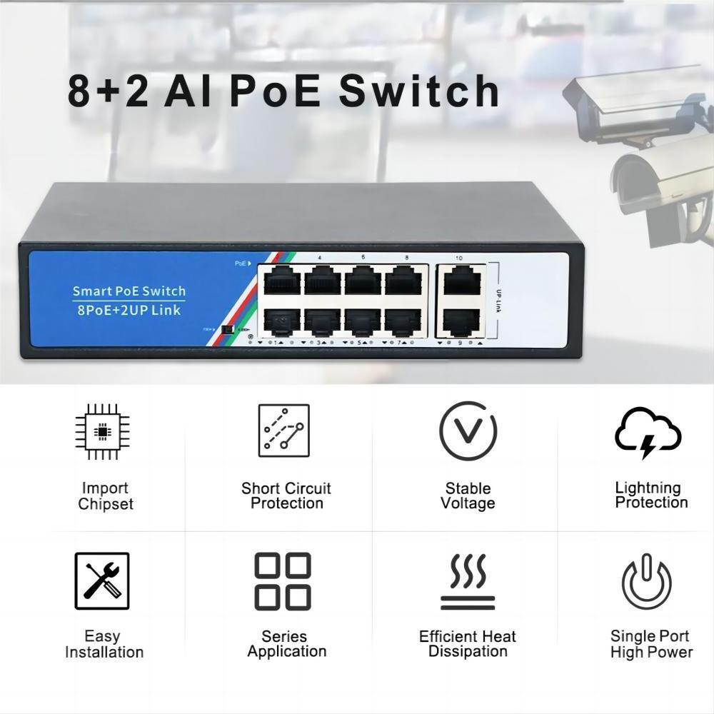 Factory OEM 8+2 Port 100M Poe Switch 15V 24V Passive POE Switch for IP Camera and CCTV System