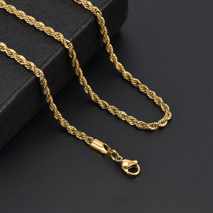 18k Real Gold Plated Twist Rope Chain 3mm Stainless Steel Men Chain Necklace Women Chains 16 18 20 22 24 Inches