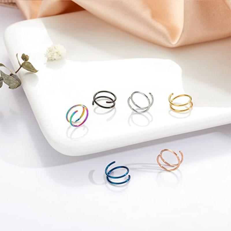 Non Tarnish Hoop Nose Ring Stainless Steel Hypoallergenic Round Head Spiral Double Layer Piercing Jewelry Nose Ring