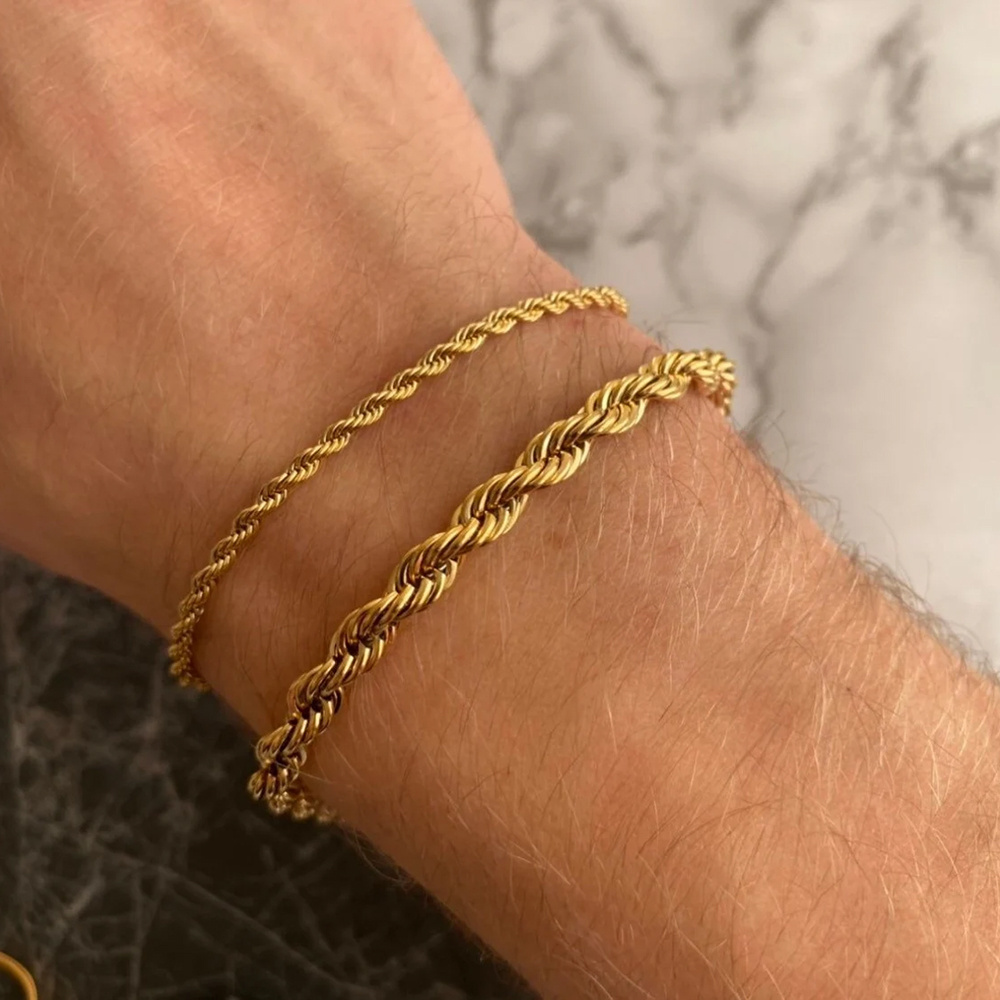 Trendy No Fade Stainless Steel Twisted Chain 18k Gold Plated Rope Bracelets For Male Female Bracelets Jewelry