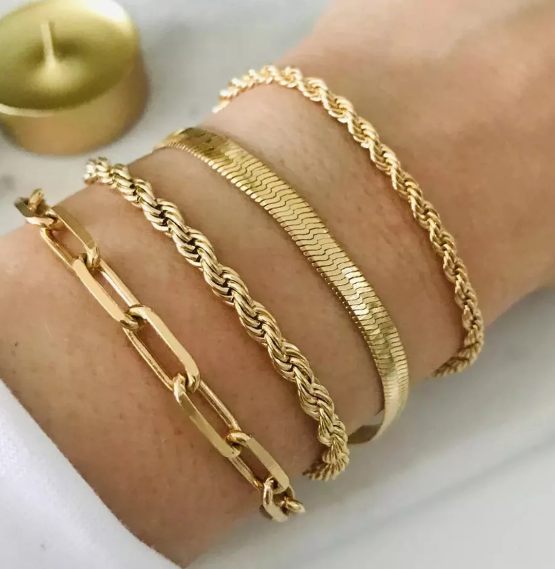 Trendy No Fade Stainless Steel Twisted Chain 18k Gold Plated Rope Bracelets For Male Female Bracelets Jewelry