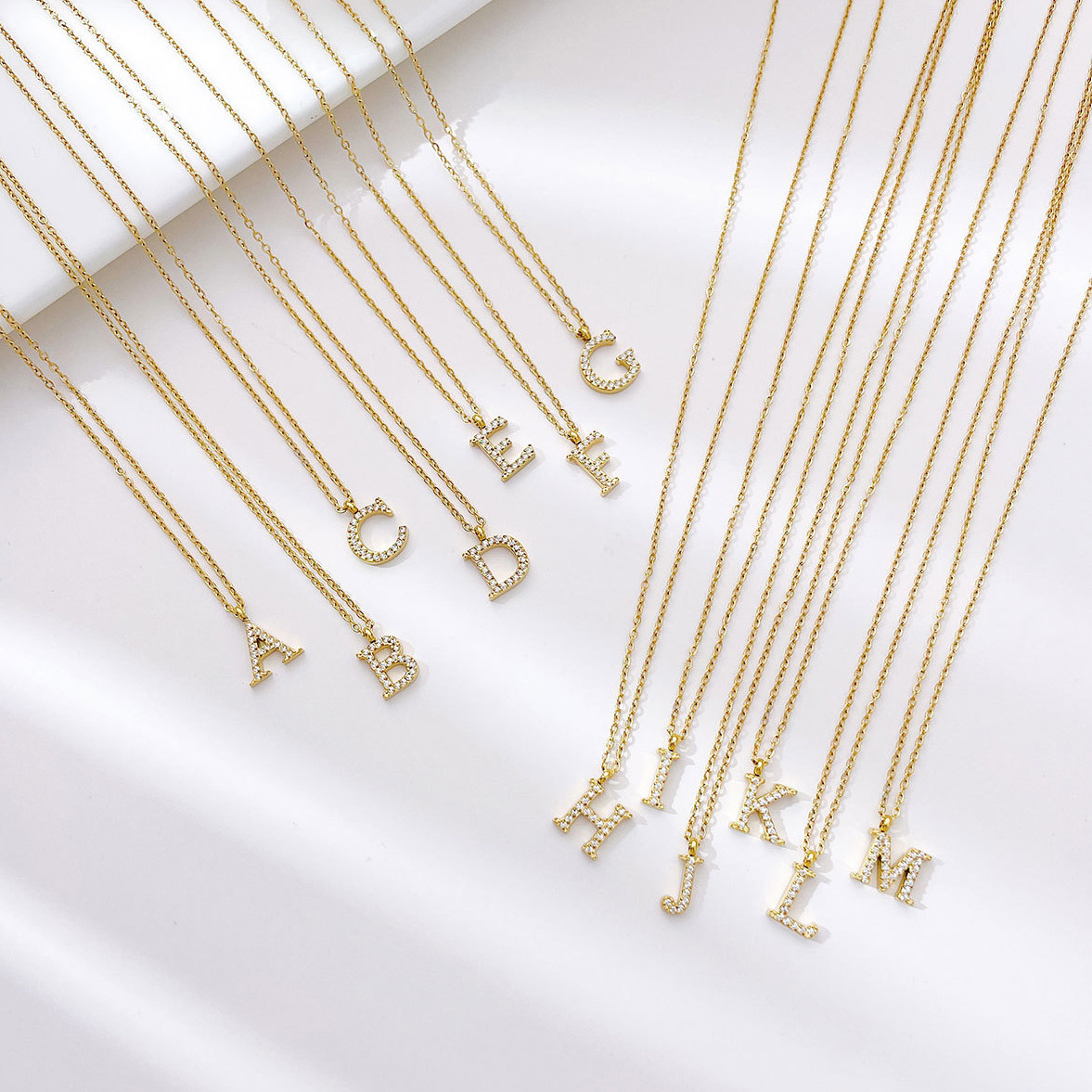 Waterproof Non Tarnish Gold Plated Inlay Zircon Stainless Steel Hang A-Z Alphabet Initial Letter Necklace