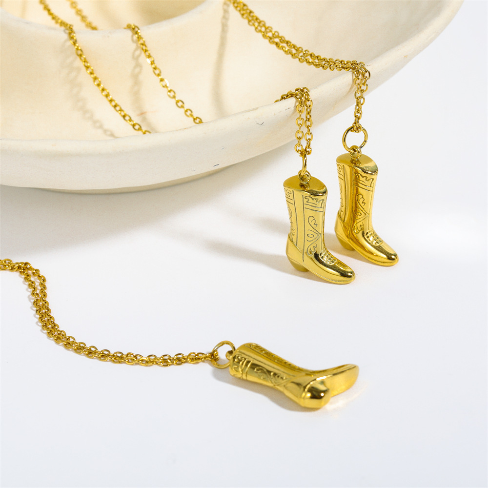 Stylish Commuter Western Jewelry Stainless Steel 18K Gold Plated Necklace Cowboy Boot Necklaces For Women