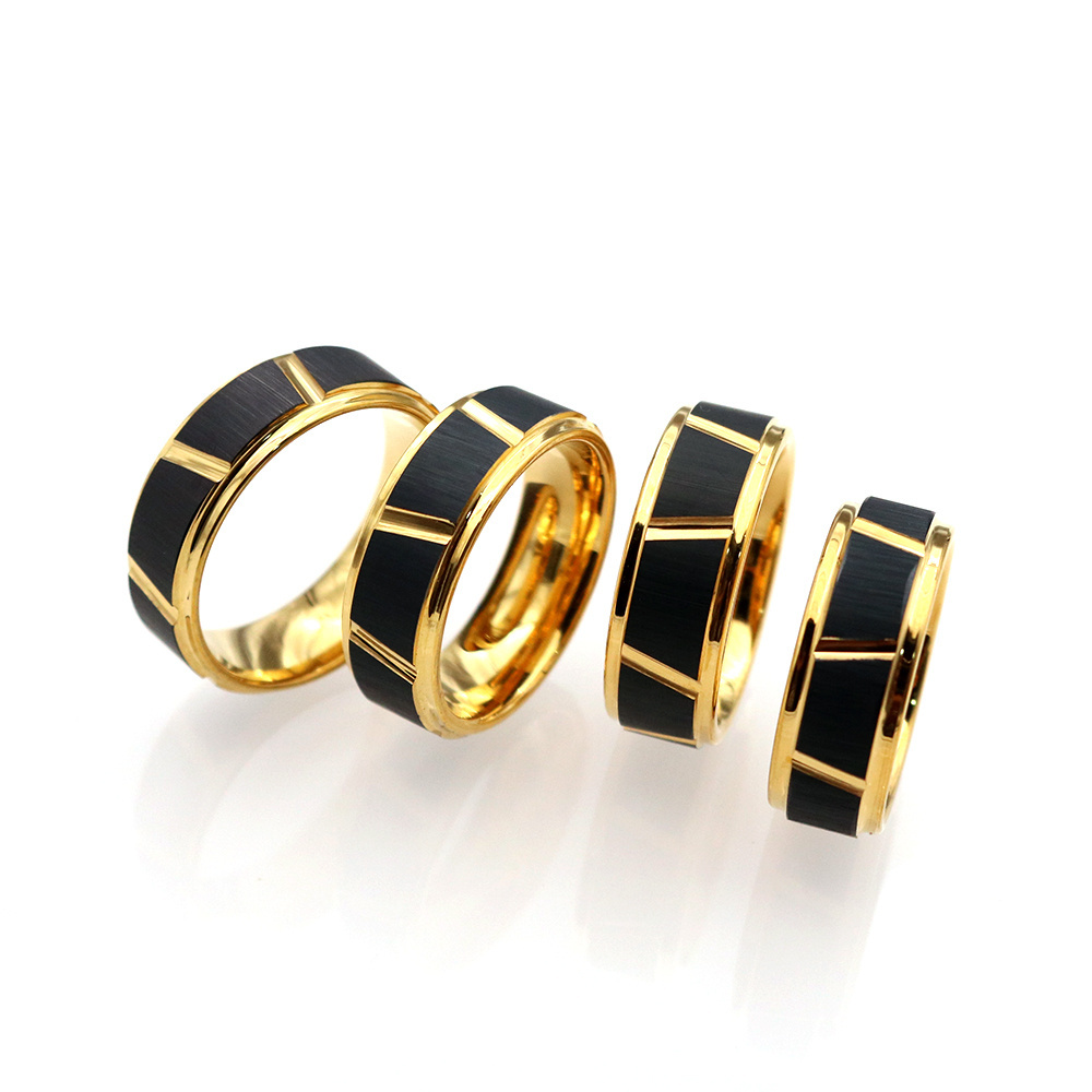 8mm Popular Black Tire Stamped Tungsten Carbide Gold Ring Wholesale Tungsten Rings For Men Hammered Tungsten Rings