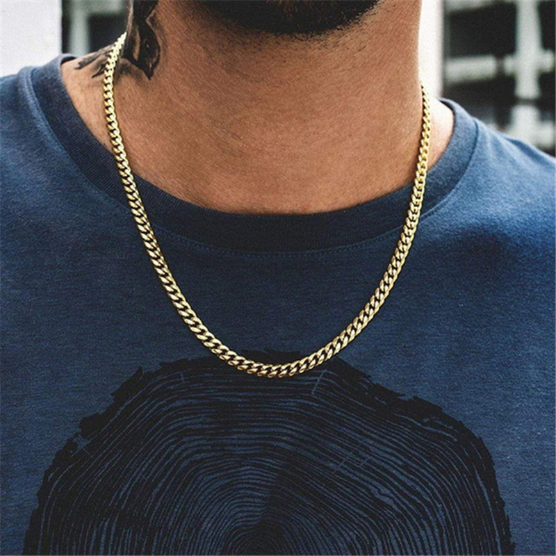 Factory Stock Waterproof Gold Plated Stainless Steel 7mm Cuban Necklace Men Matte Surface Miami Cuban Link Necklace