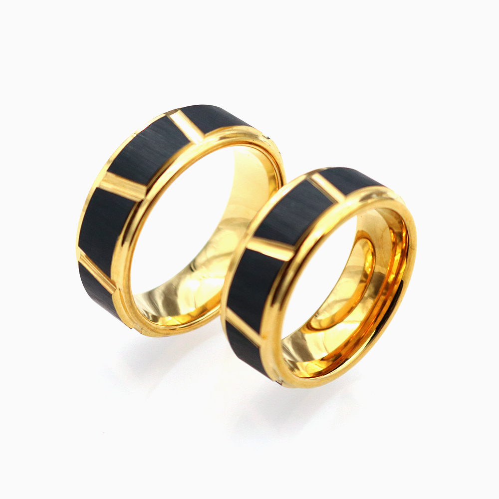 8mm Popular Black Tire Stamped Tungsten Carbide Gold Ring Wholesale Tungsten Rings For Men Hammered Tungsten Rings