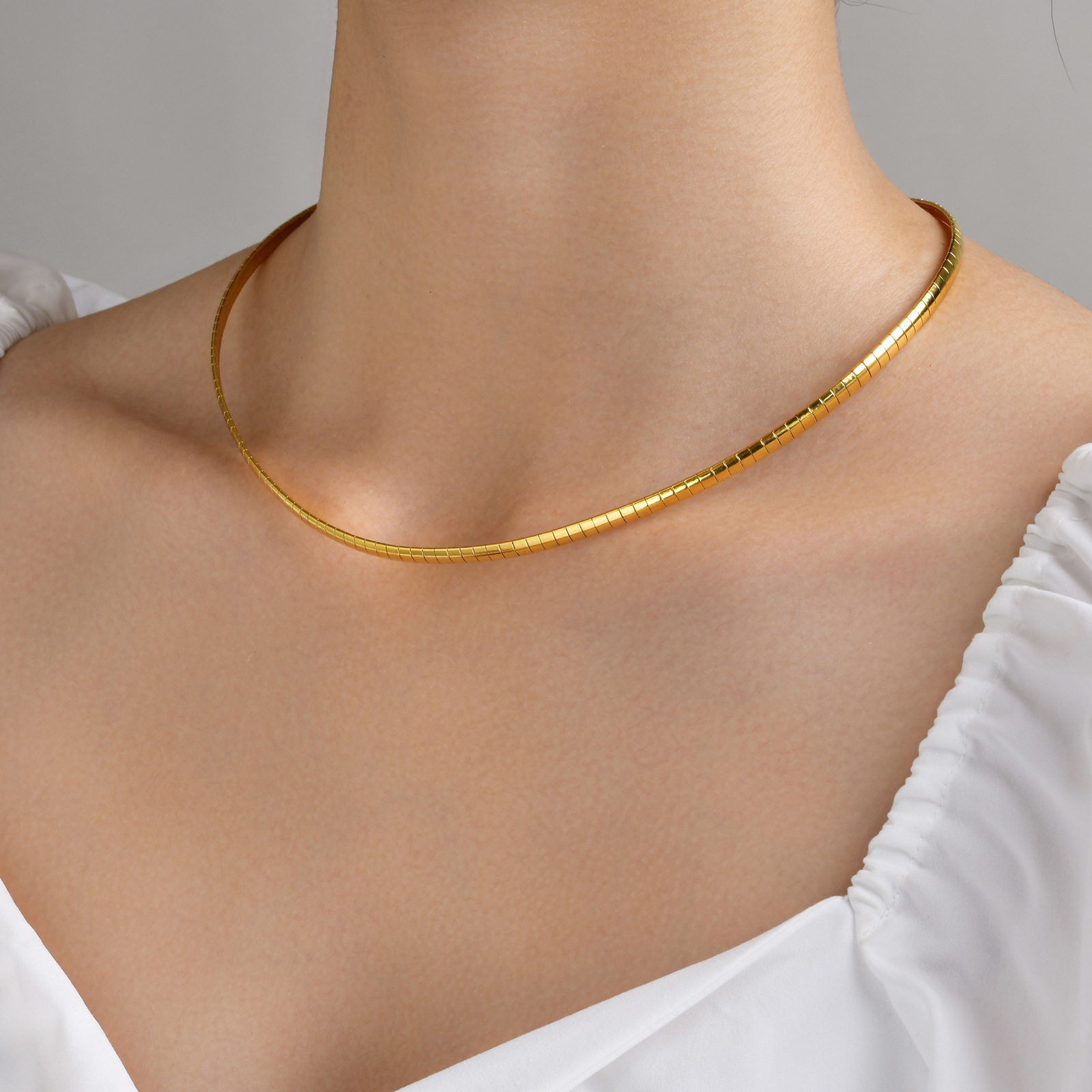 Waterproof Necklace High Quality Simple Stainless Steel Snake Chain Cervical Collar PVD Gold For Women