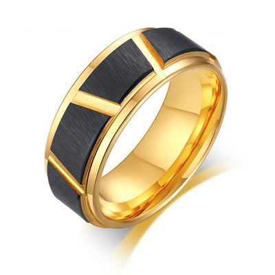 8mm Popular Black Tire Stamped Tungsten Carbide Gold Ring Wholesale Tungsten Rings For Men Hammered Tungsten Rings