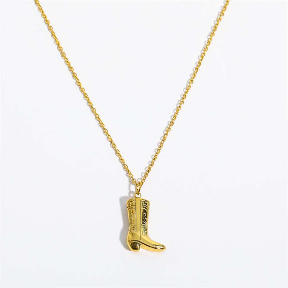 Stylish Commuter Western Jewelry Stainless Steel 18K Gold Plated Necklace Cowboy Boot Necklaces For Women