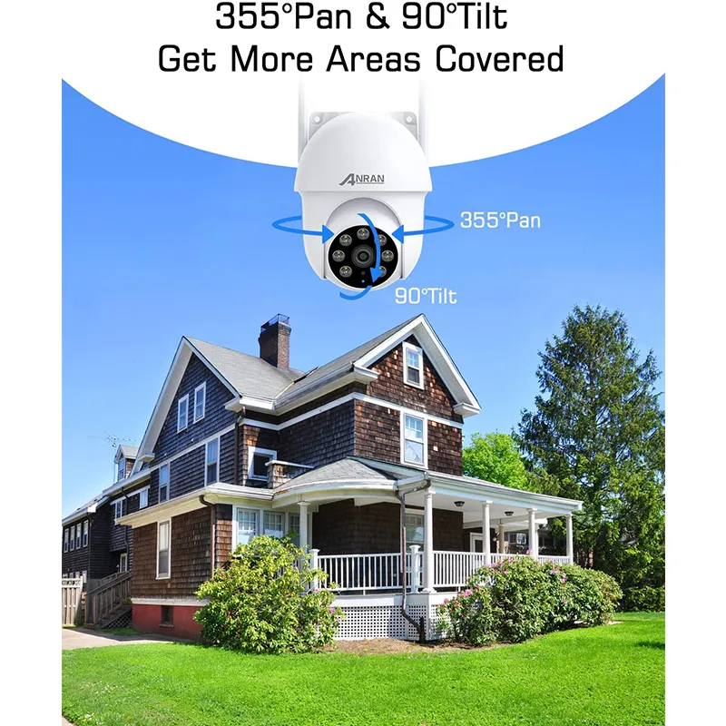 ANRAN Factory Price 5MP Wi-Fi PTZ Rotate 360 Degree Waterproof 2 Way Audio Outdoor Security Network IP Camera