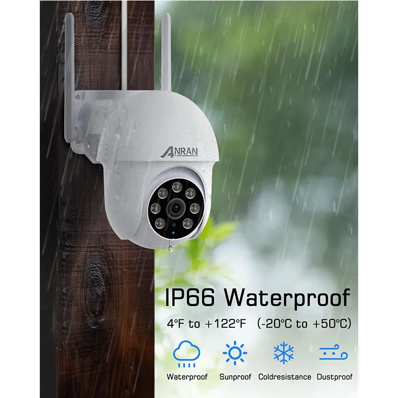 ANRAN Factory Price 5MP Wi-Fi PTZ Rotate 360 Degree Waterproof 2 Way Audio Outdoor Security Network IP Camera