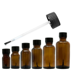 China Factory 10ml 15ml 30ml 50ml 100ml Amber Glass Brush Bottle Empty Essential Oil Glass Bottles with Brush Cap Applicator