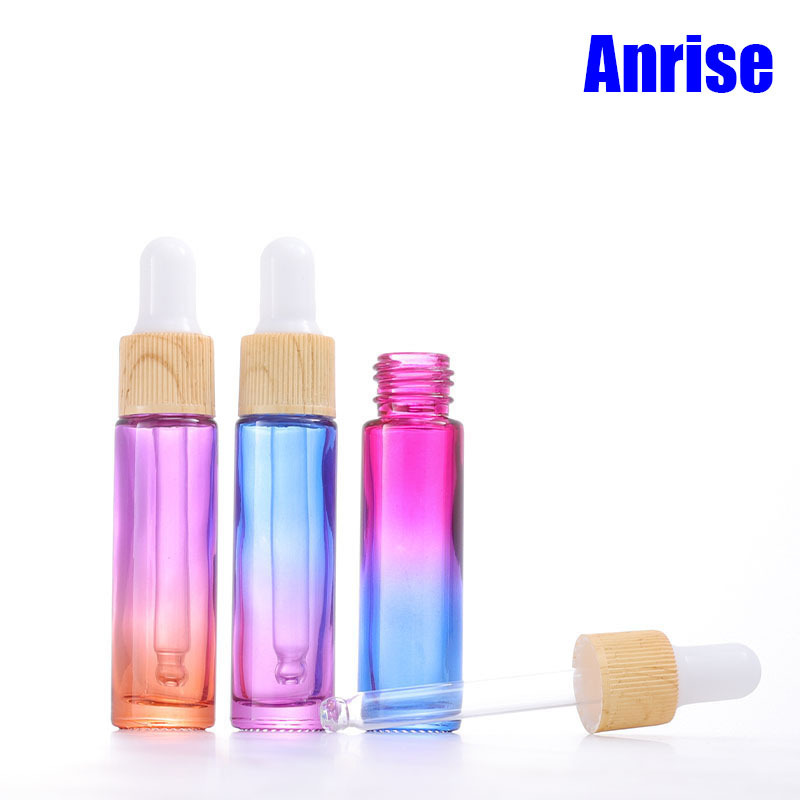 10ml Gradient Glass Dropper Bottle Small Essence Wooden Cap Glass Tube Gradient Translucent Serum Emulsion Dropper Bottle