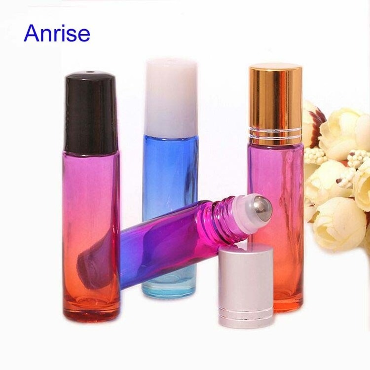 10ml Gradient Rainbow Colors Thick Glass Roll On Bottle with Stainless Steel Metal Roller Ball