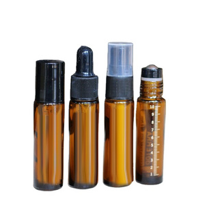 10ml Amber Glass Graduated Pump Spray Roller On Bottle Empty Brown Glass Eye Dropper Essential Oil Perfume Fluid Bottles