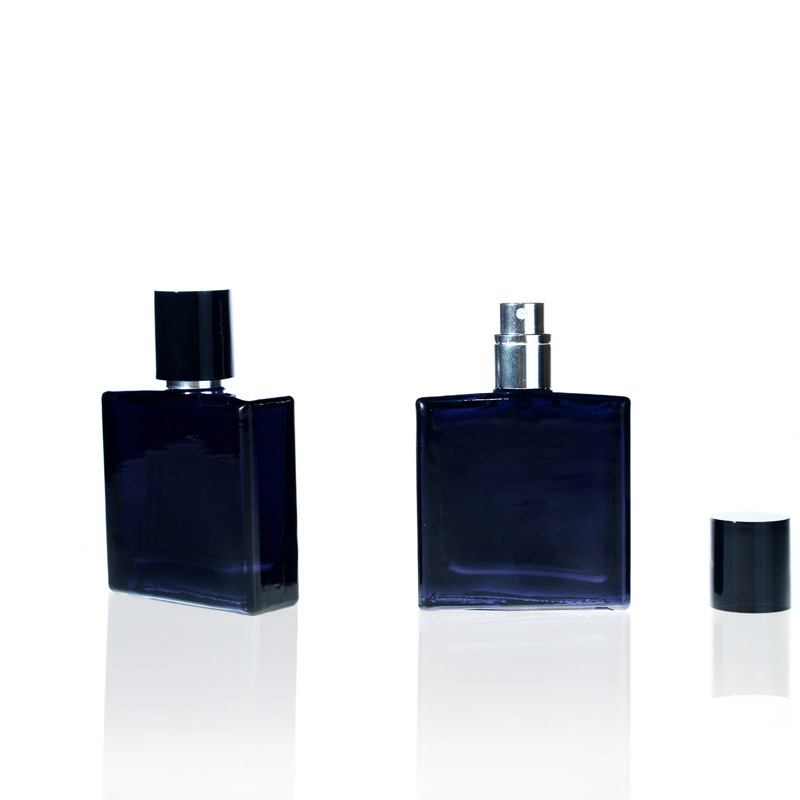 100ml 50ml  Flat Square Glass Perfume Bottle Glass Spray Bottle 30ml Ink Blue Dispensing Fine Cosmetics Spray Bottle