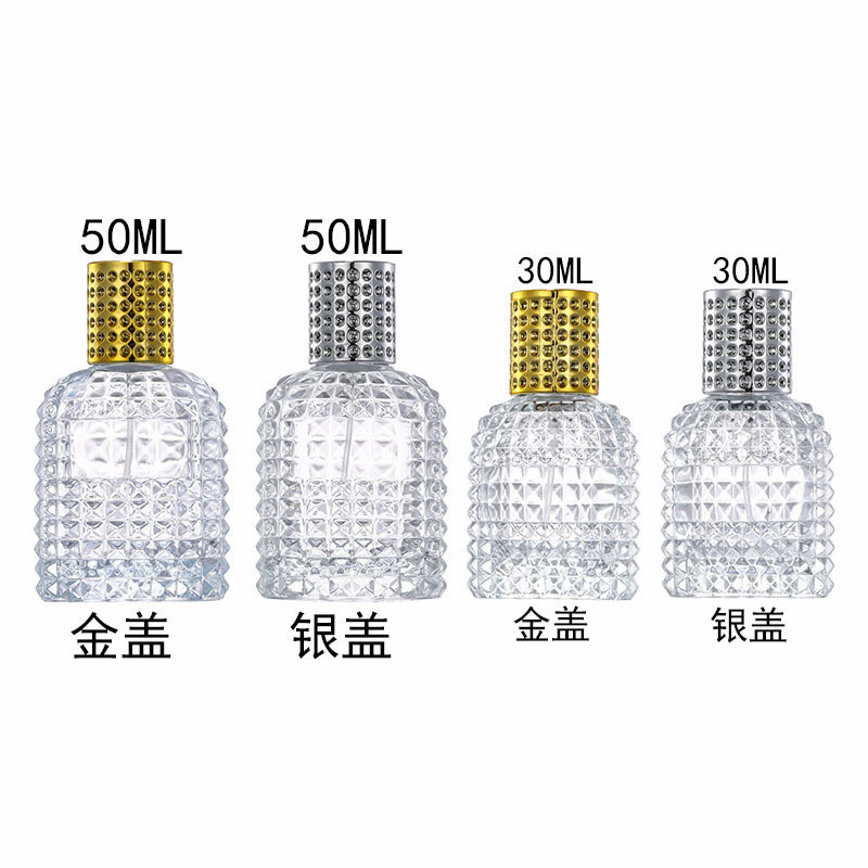 30ml Transparent Round Pineapple Perfume Bottle 50 100 ml with Atomizer Spray Glass Golden Cap Pump Cylinder Shape Empty Bottles