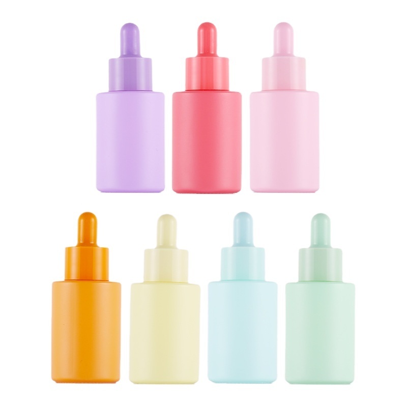 20ml 30ml Orange/Red/Blue/Pink/Green/Yellow Macaron Flat Shoulder Dropper Bottle Essential Oil Cosmetics Sub-Bottling