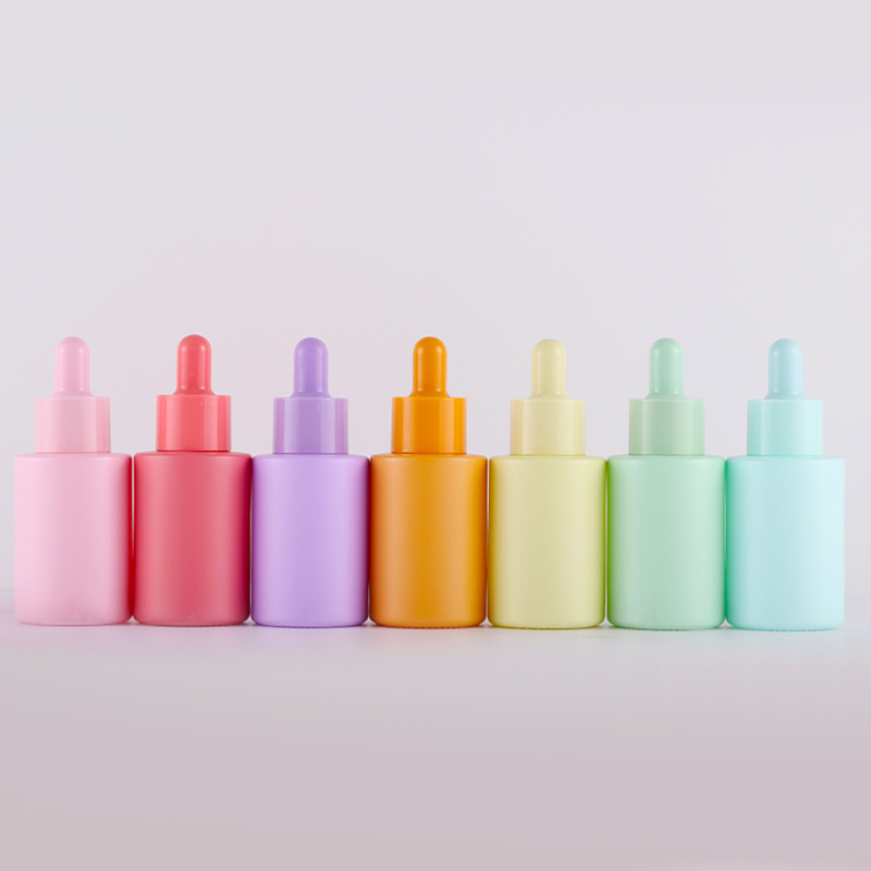 20ml 30ml Orange/Red/Blue/Pink/Green/Yellow Macaron Flat Shoulder Dropper Bottle Essential Oil Cosmetics Sub-Bottling