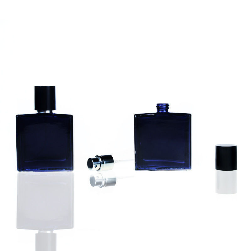 100ml 50ml  Flat Square Glass Perfume Bottle Glass Spray Bottle 30ml Ink Blue Dispensing Fine Cosmetics Spray Bottle