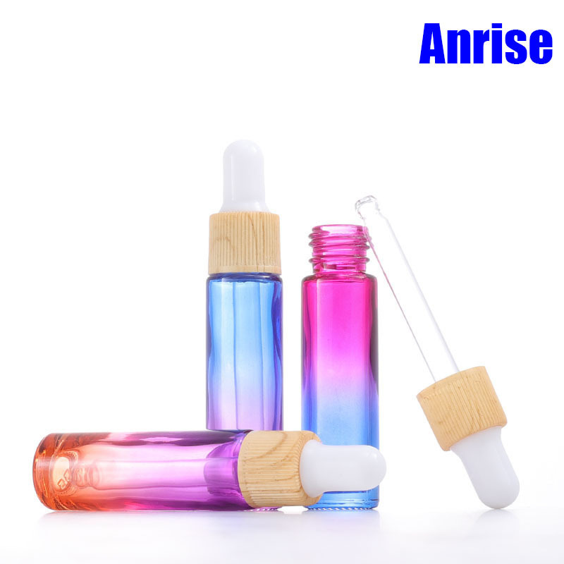 10ml Gradient Glass Dropper Bottle Small Essence Wooden Cap Glass Tube Gradient Translucent Serum Emulsion Dropper Bottle