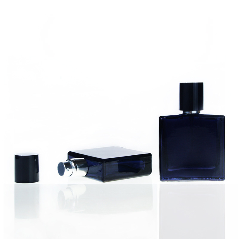 100ml 50ml  Flat Square Glass Perfume Bottle Glass Spray Bottle 30ml Ink Blue Dispensing Fine Cosmetics Spray Bottle